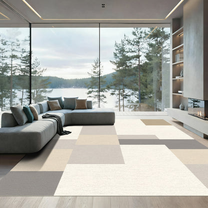 Neutral Tones Geometric Block Rug