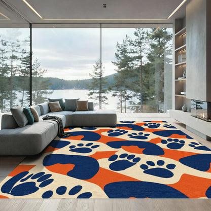 Navy Paw Prints Orange Abstract Mix Rug