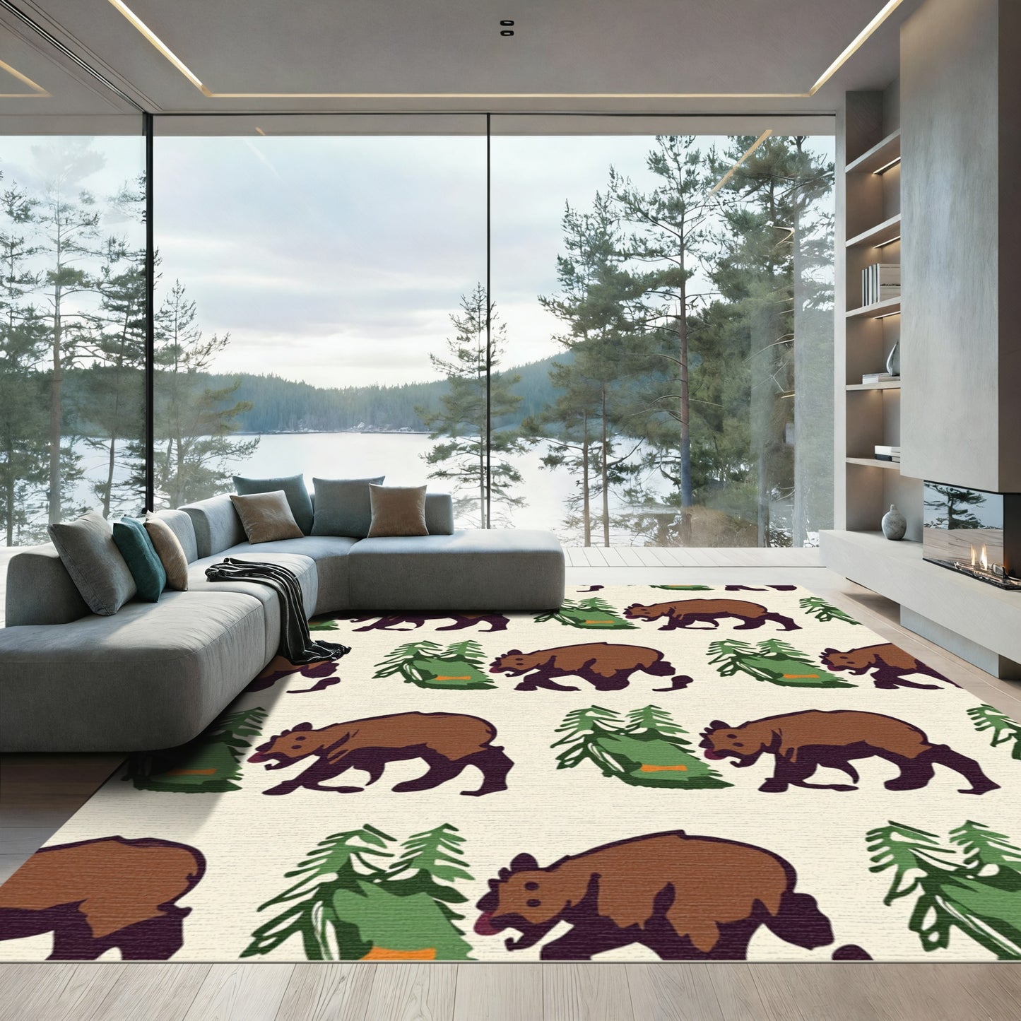 Brown Bear Forest Woodland Wildlife Rug