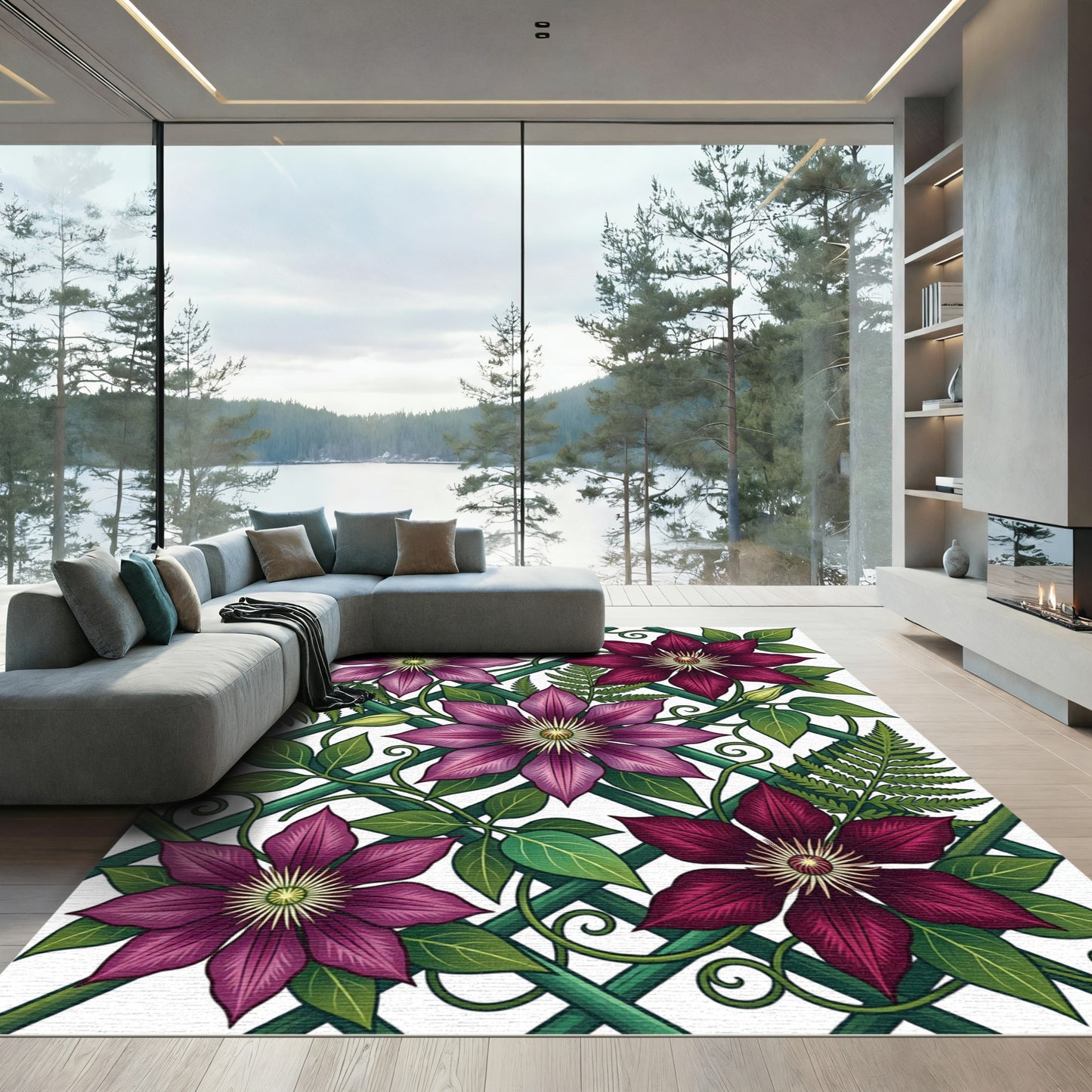 Deep Plum Clematis Garden Trellis Rug