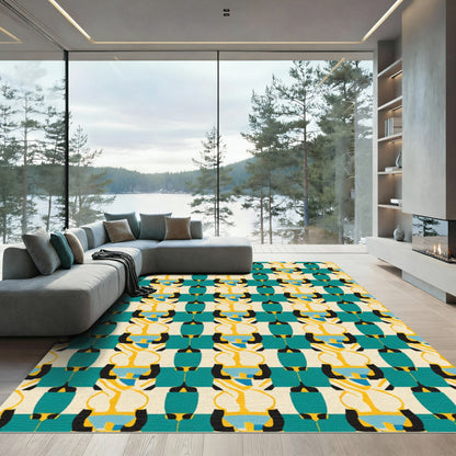 Teal Yellow Abstract Column Composition Rug