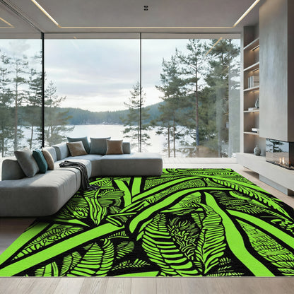 Vibrant Lime Green Tropical Leaf Rug