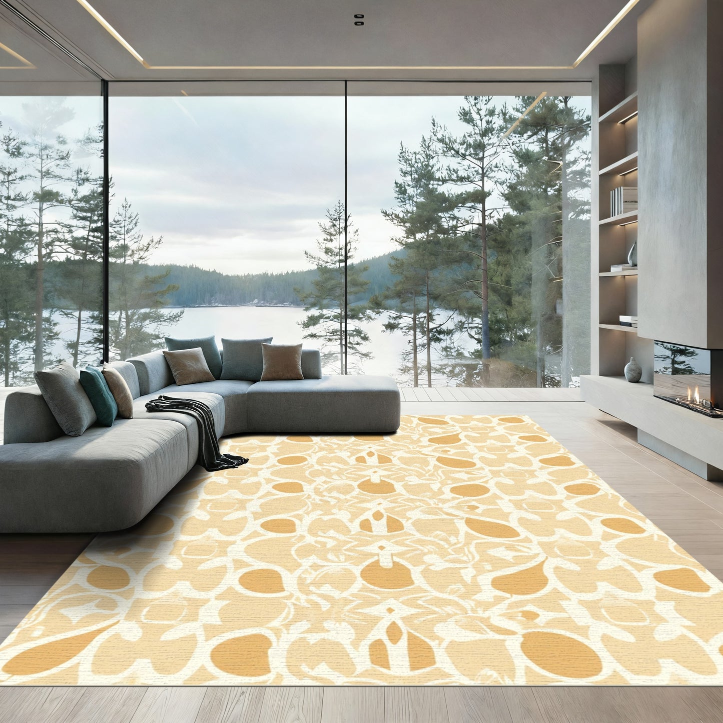 Golden Ochre Abstract Symmetry Rug