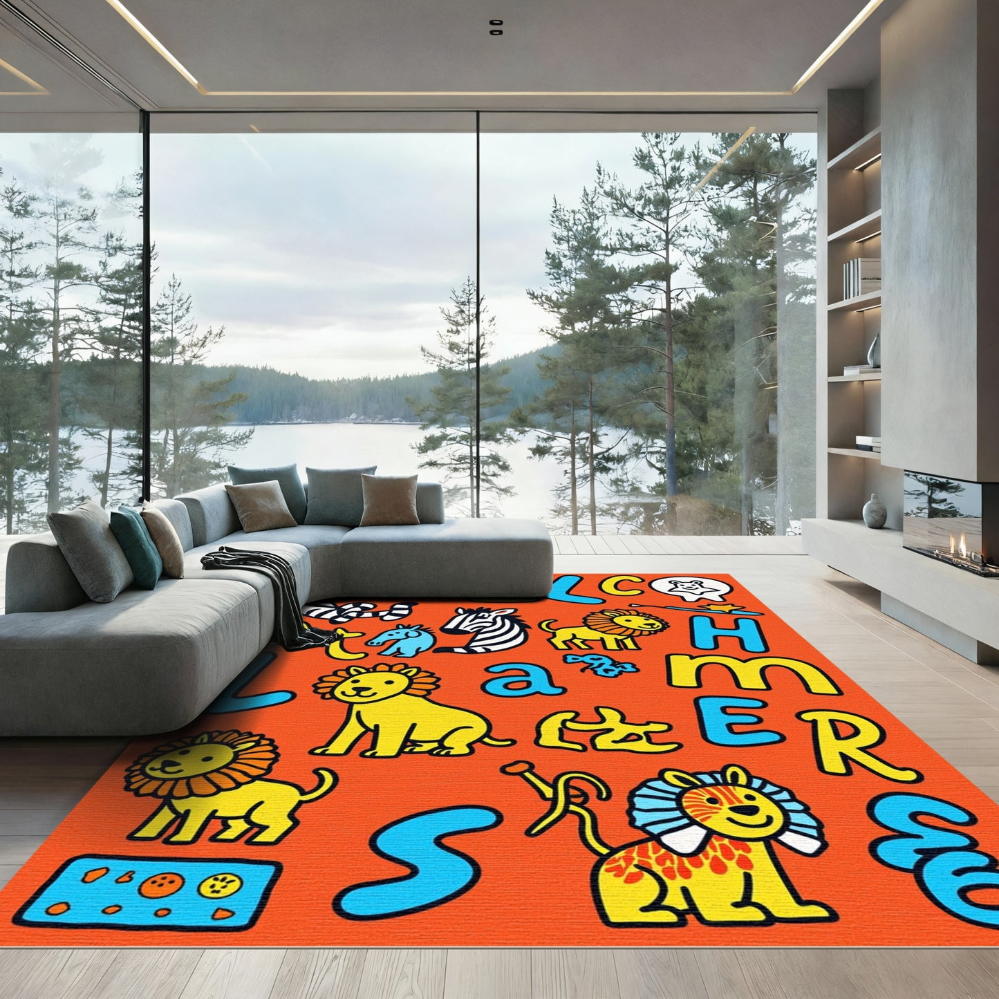 Whimsical Zoo Animals Alphabet Composition Rug
