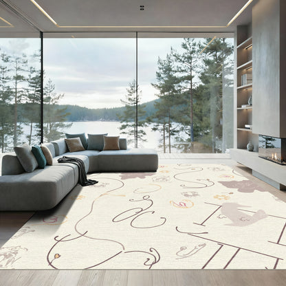 Whimsical Outline Botanical Line Art Rug