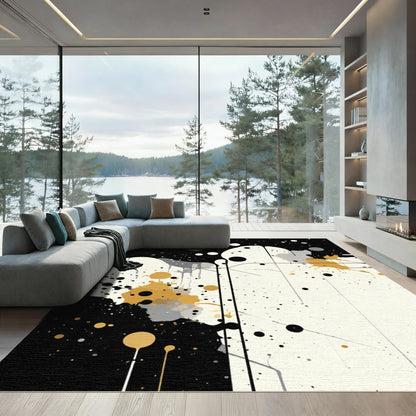 Abstract Gold Splatter Paint Rug