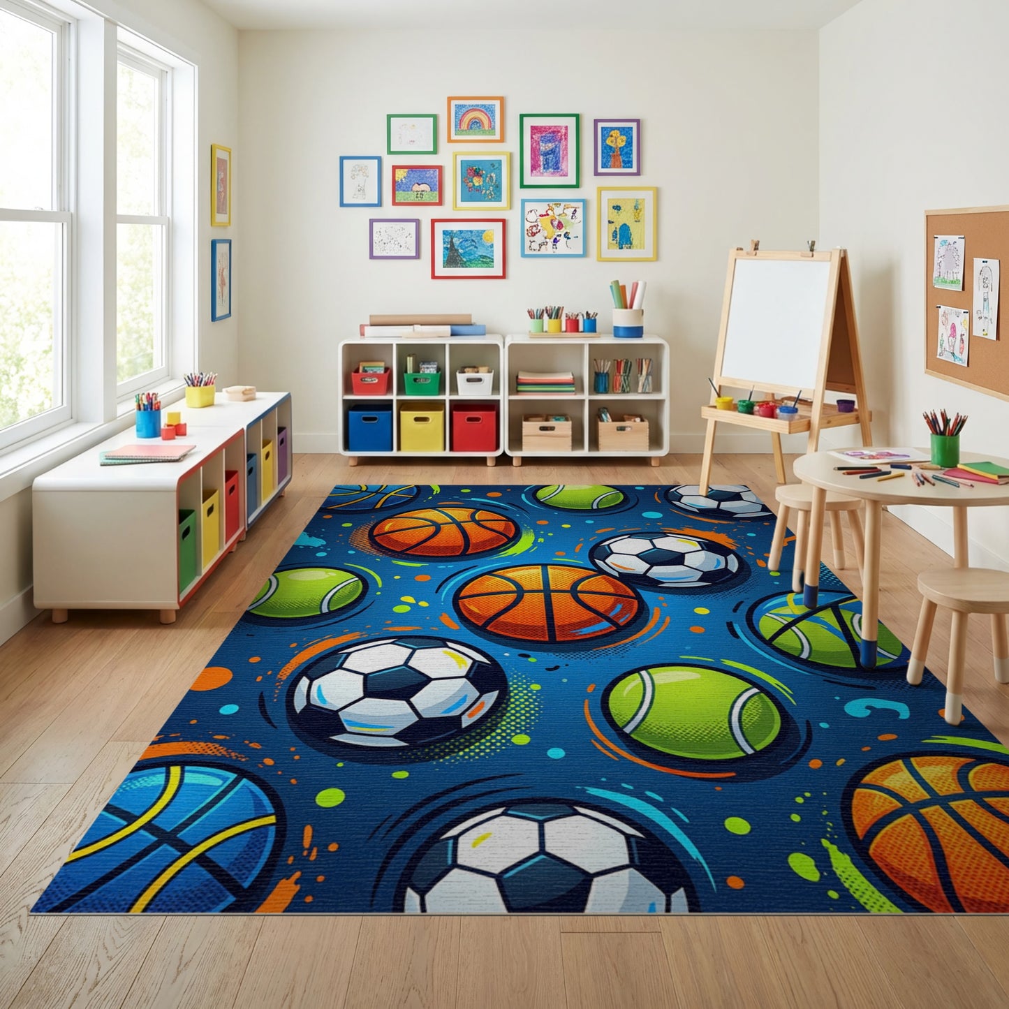 Vibrant Basketball Soccer Tennis Balls Rug 2