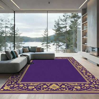 Royal Purple Golden Floral Border Rug