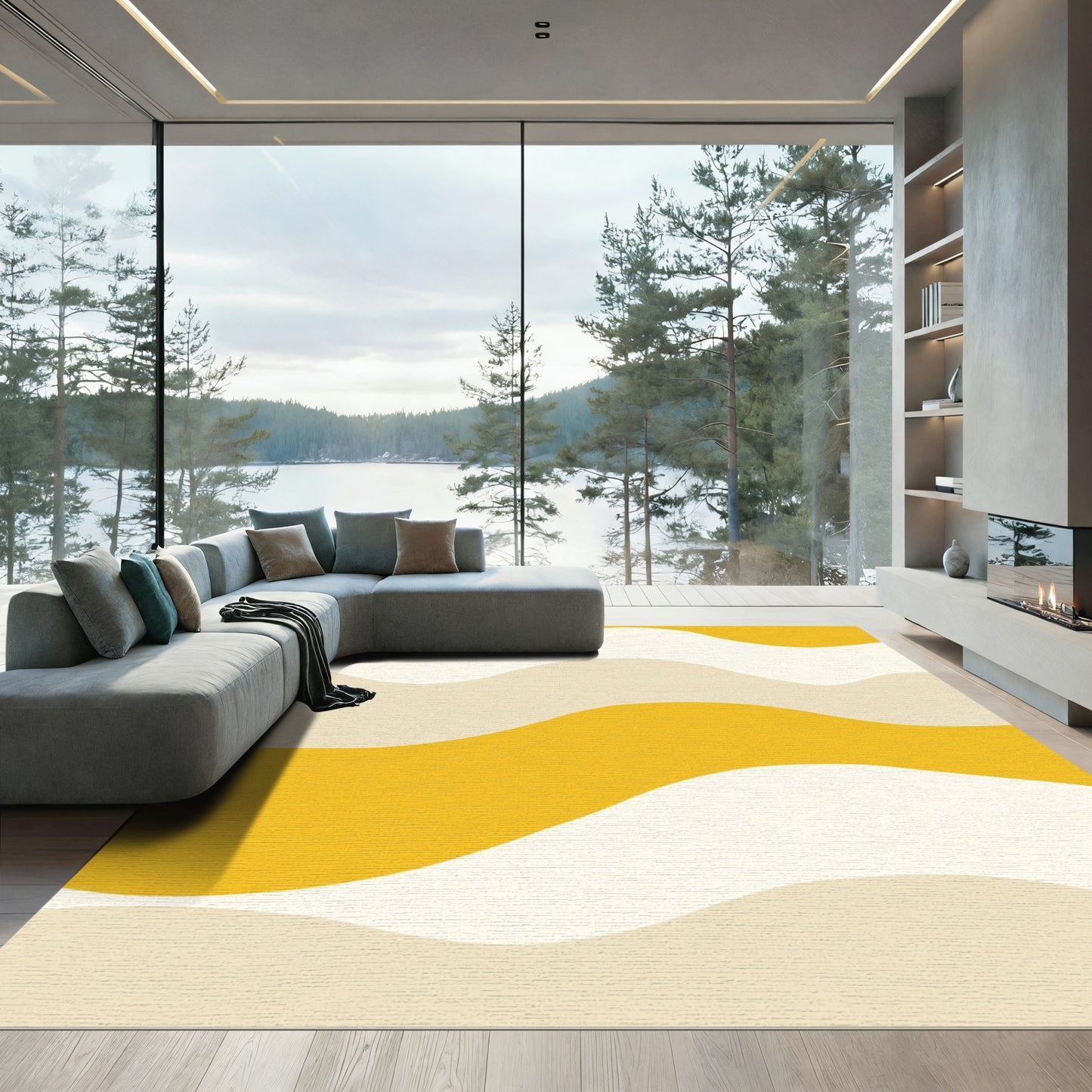 Sunny Ochre Abstract Wave Rug