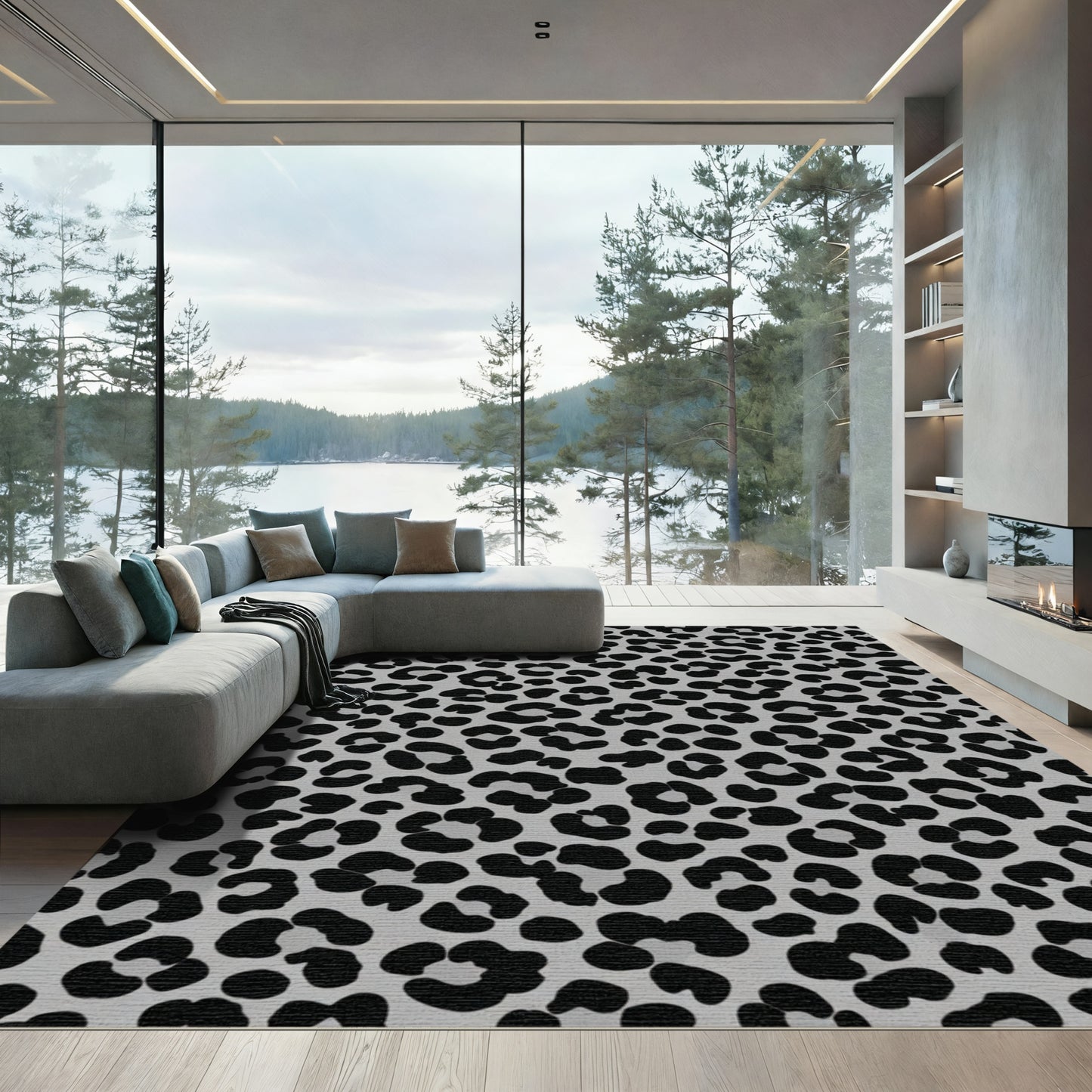 Gray Black Leopard Spots Rug
