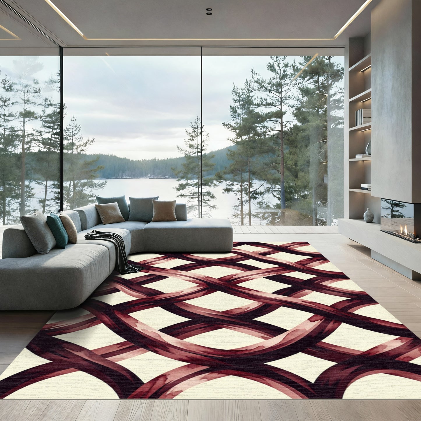 Deep Burgundy Interlocking Ribbon Weave Rug
