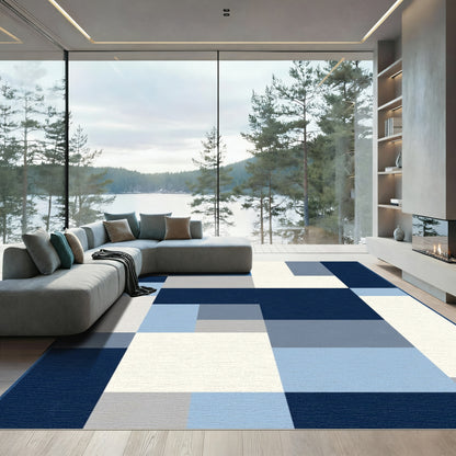 Modern Geometric Blocks Blue Palette Rug
