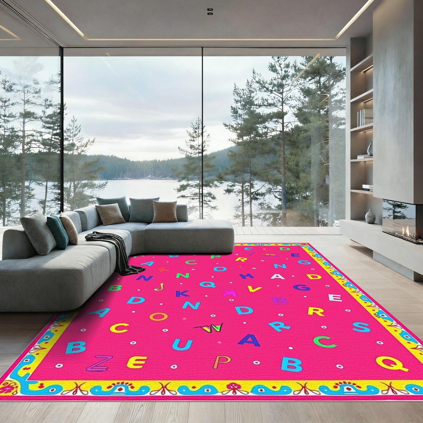 Vibrant Pink Alphabet Scatter Rug