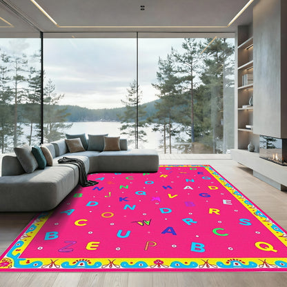 Vibrant Pink Alphabet Scatter Rug