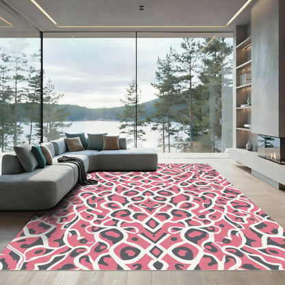 Coral Animal Print Lace Overlay Rug