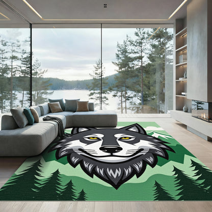 Forest Wolf Cool Mountain Landscape Rug