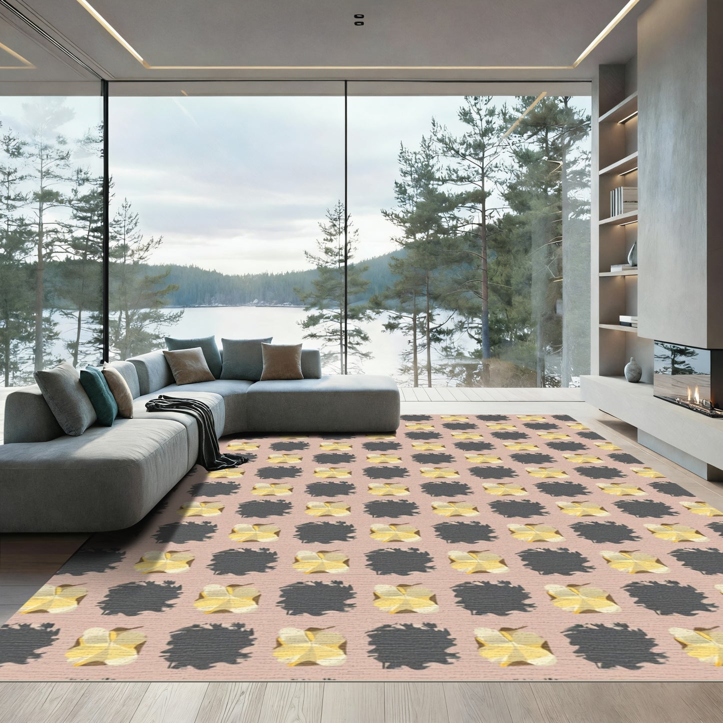 Golden Starburst Tile Composition Rug