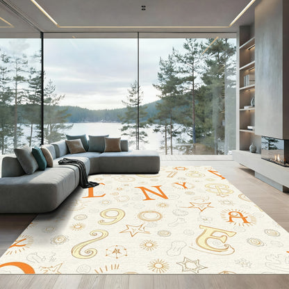 Orange Alphabet Whimsical Line Art Rug