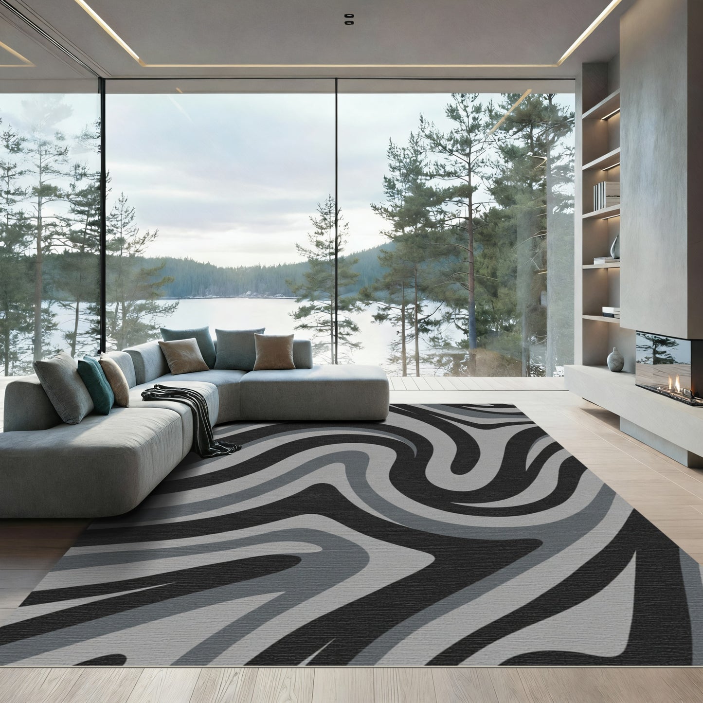 Dark Gray Swirling Stripe Rug