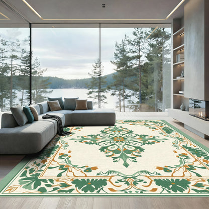 Emerald Orange Floral Medallion Composition Rug