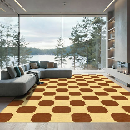 Warm Brown Octagon Geometric Rug