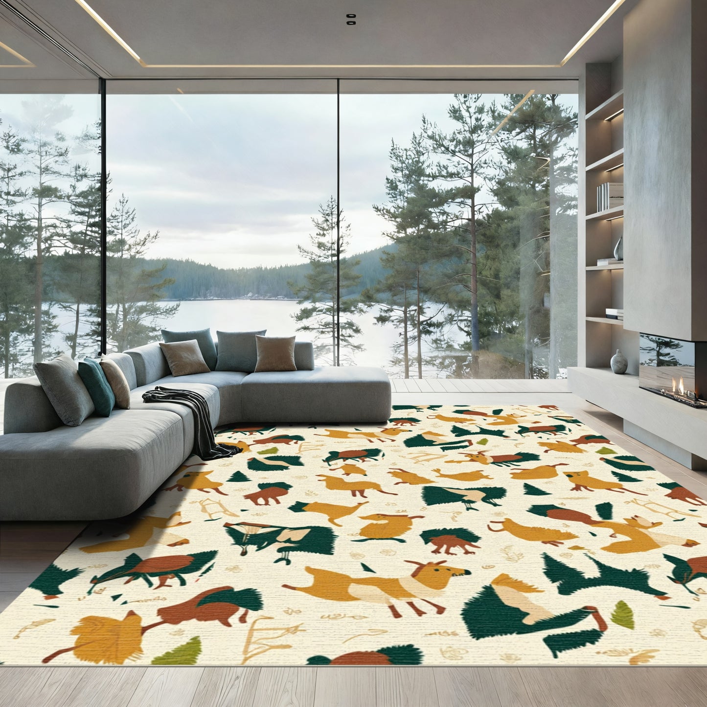 Whimsical Woodland Creatures Tan Rug