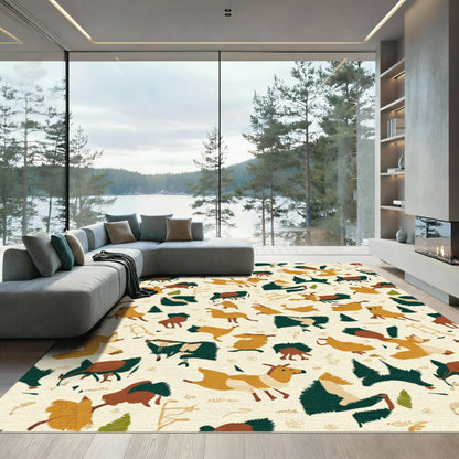 Whimsical Woodland Creatures Tan Rug