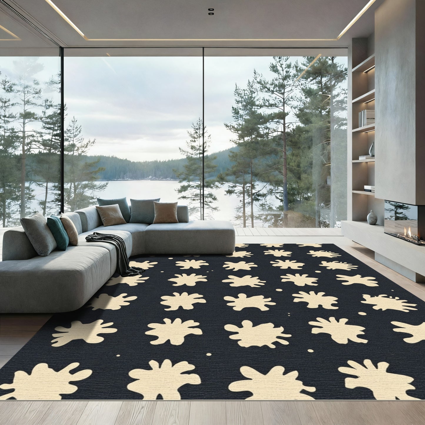 Cream Blob Scatter Dark Neutral Rug