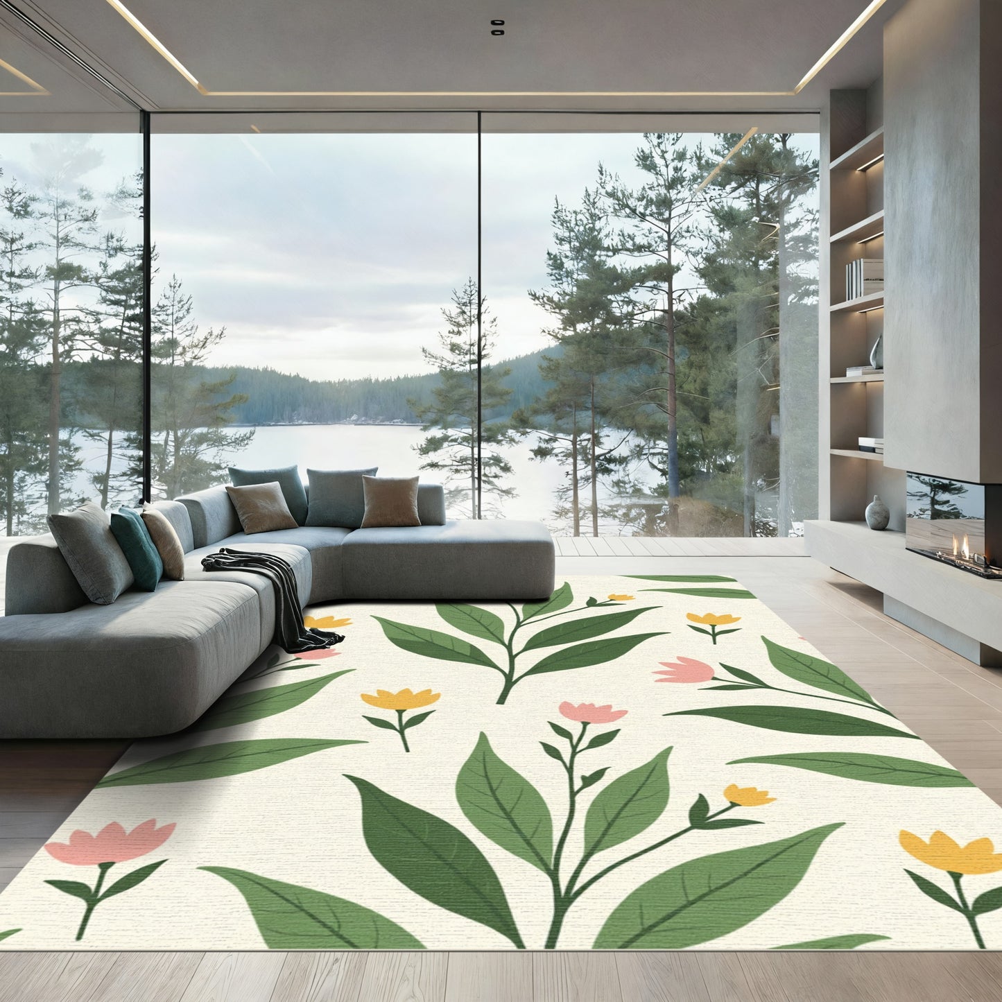 Spring Botanical Flowers Accent Rug
