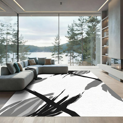 Monochromatic Abstract Brushstroke Frame Rug