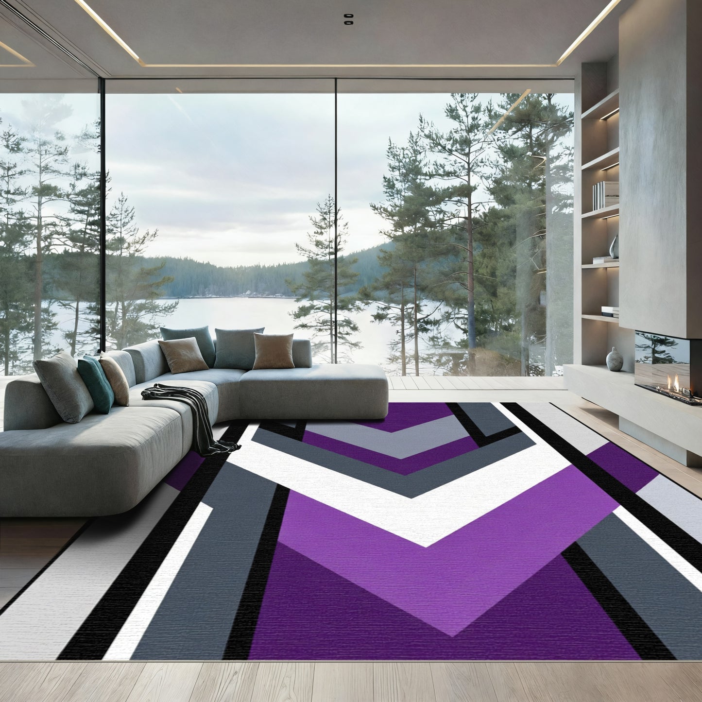 Modern Purple Gray Chevron Geometric Rug
