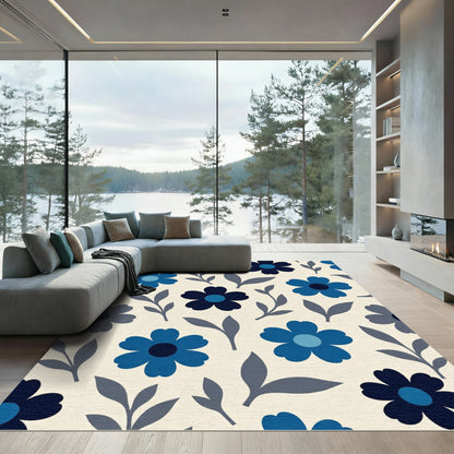Cobalt Blue Petal Floral Swirl Rug
