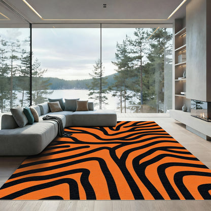 Vibrant Orange Black Zebra Stripes Rug