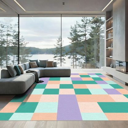 Pastel Geometric Checkered Patchwork Rug