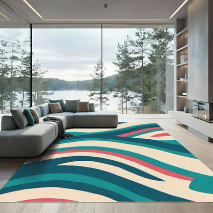 Retro Teal Cream Coral Wave Rug