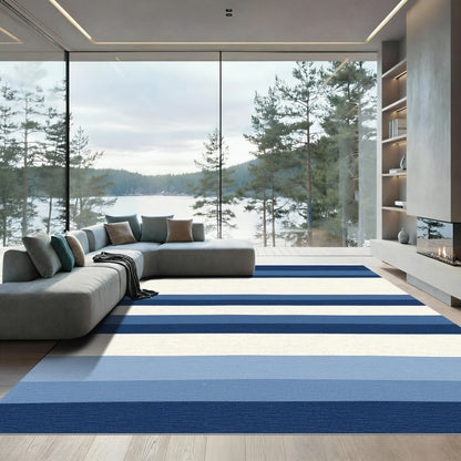 Striped Navy Blue Cream Coastal Lines Rug