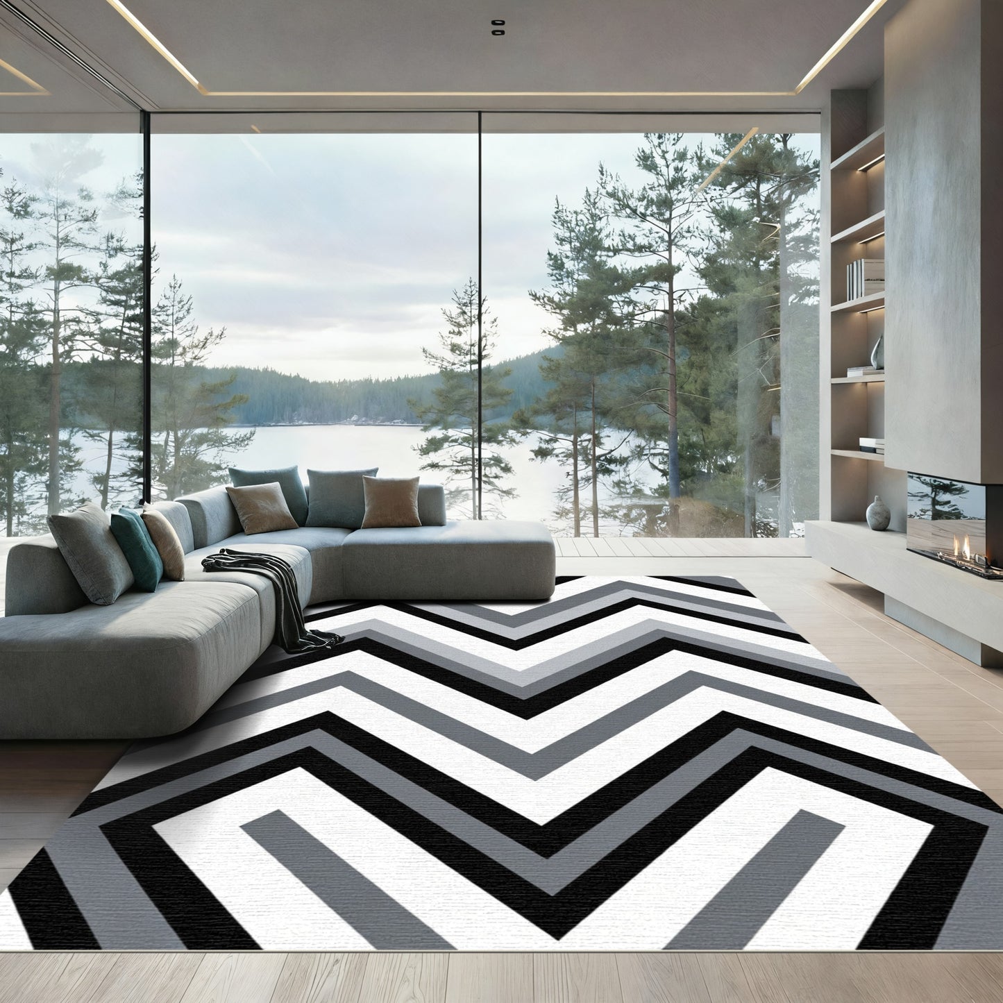 Monochrome Zigzag Chevron Geometric Rug