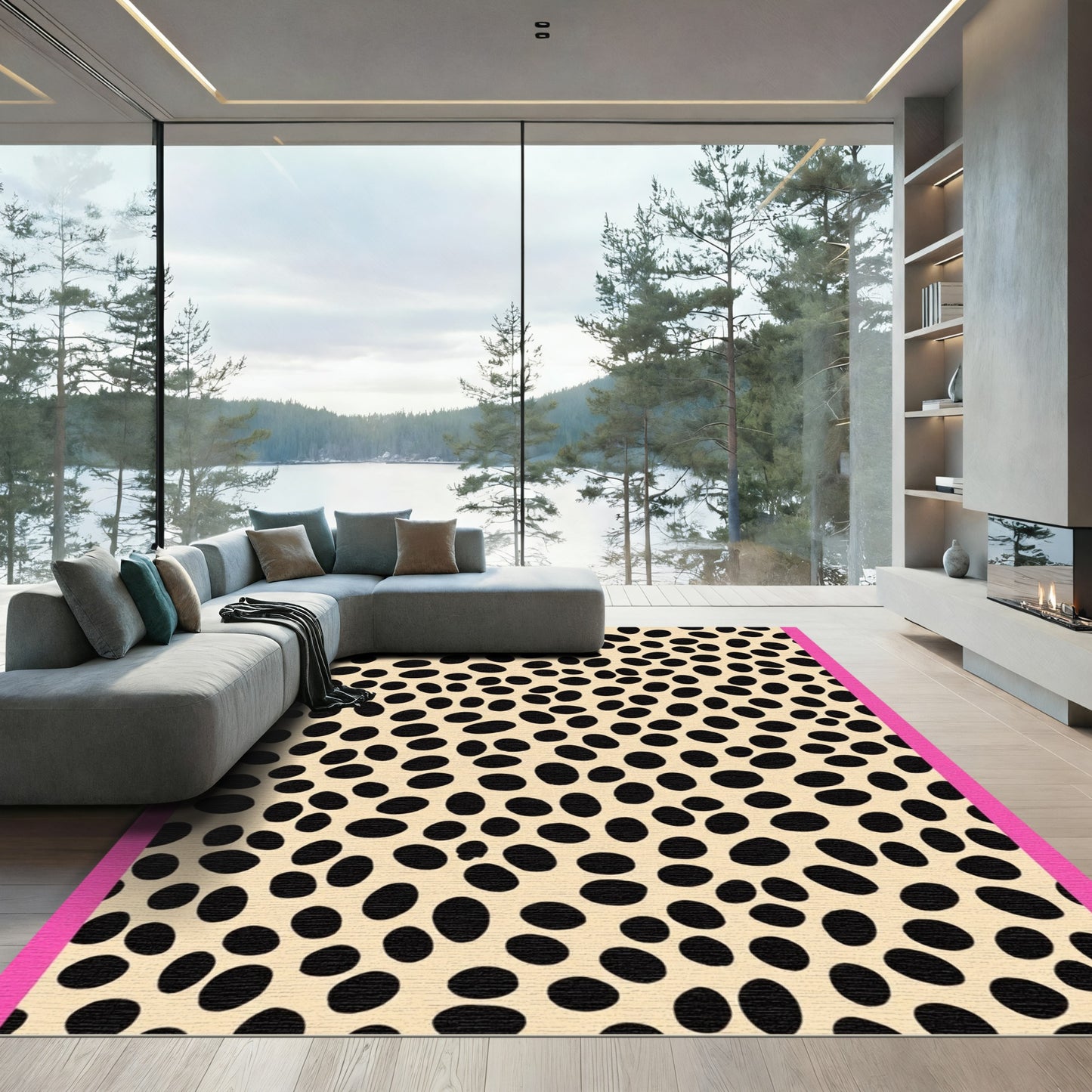 Beige Black Spotted Contemporary Spots Rug