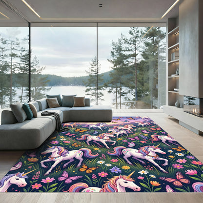 Whimsical Pastel Unicorn Butterfly Garden Rug