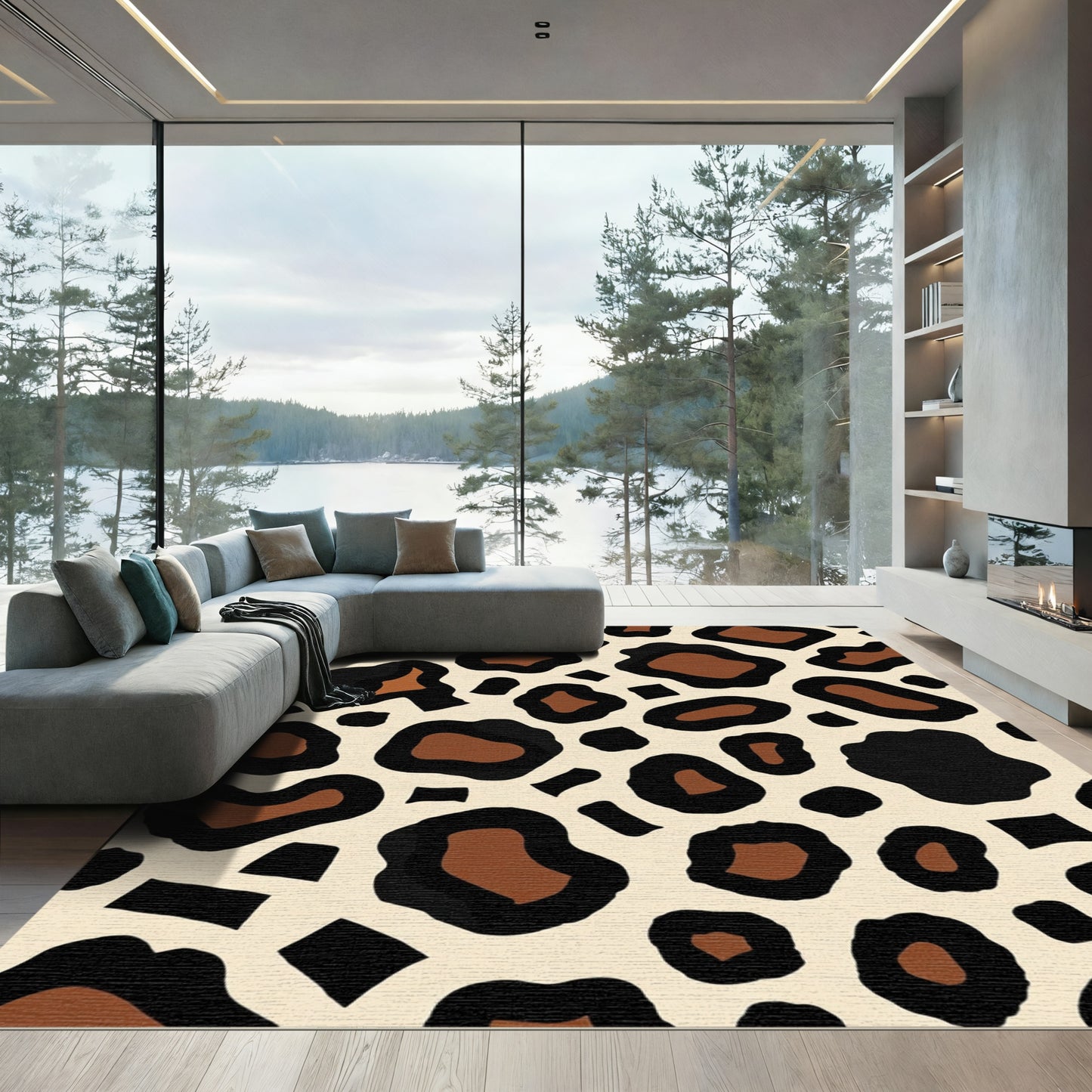 Cream Brown Black Animal Spot Rug