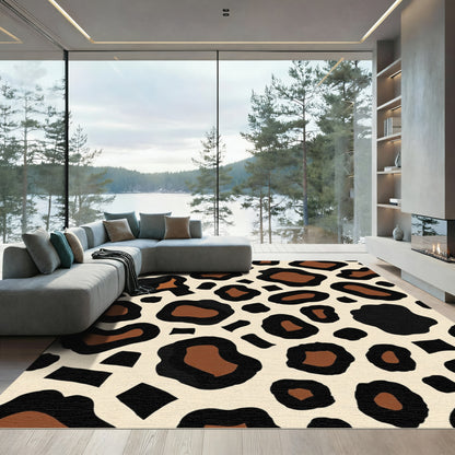 Cream Brown Black Animal Spot Rug