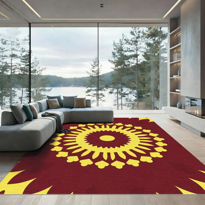 Crimson Yellow Sunburst Mandala Rug