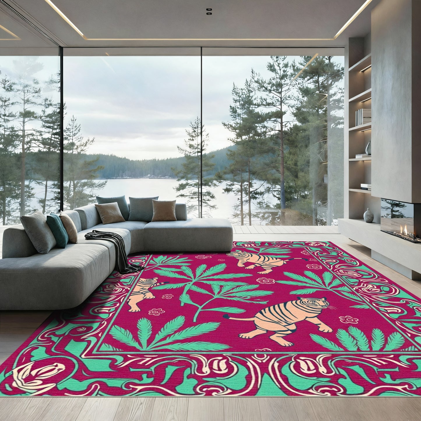 Crimson Tiger Jungle Fern Border Rug