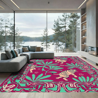 Crimson Tiger Jungle Fern Border Rug