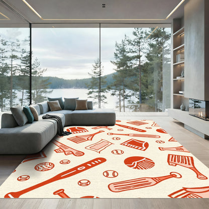 Red Baseball Theme Collection Rug