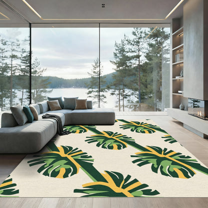 Green Yellow Bold Monstera Leaf Rug