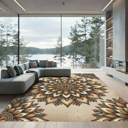 Golden Earthy Floral Mandalas Rug