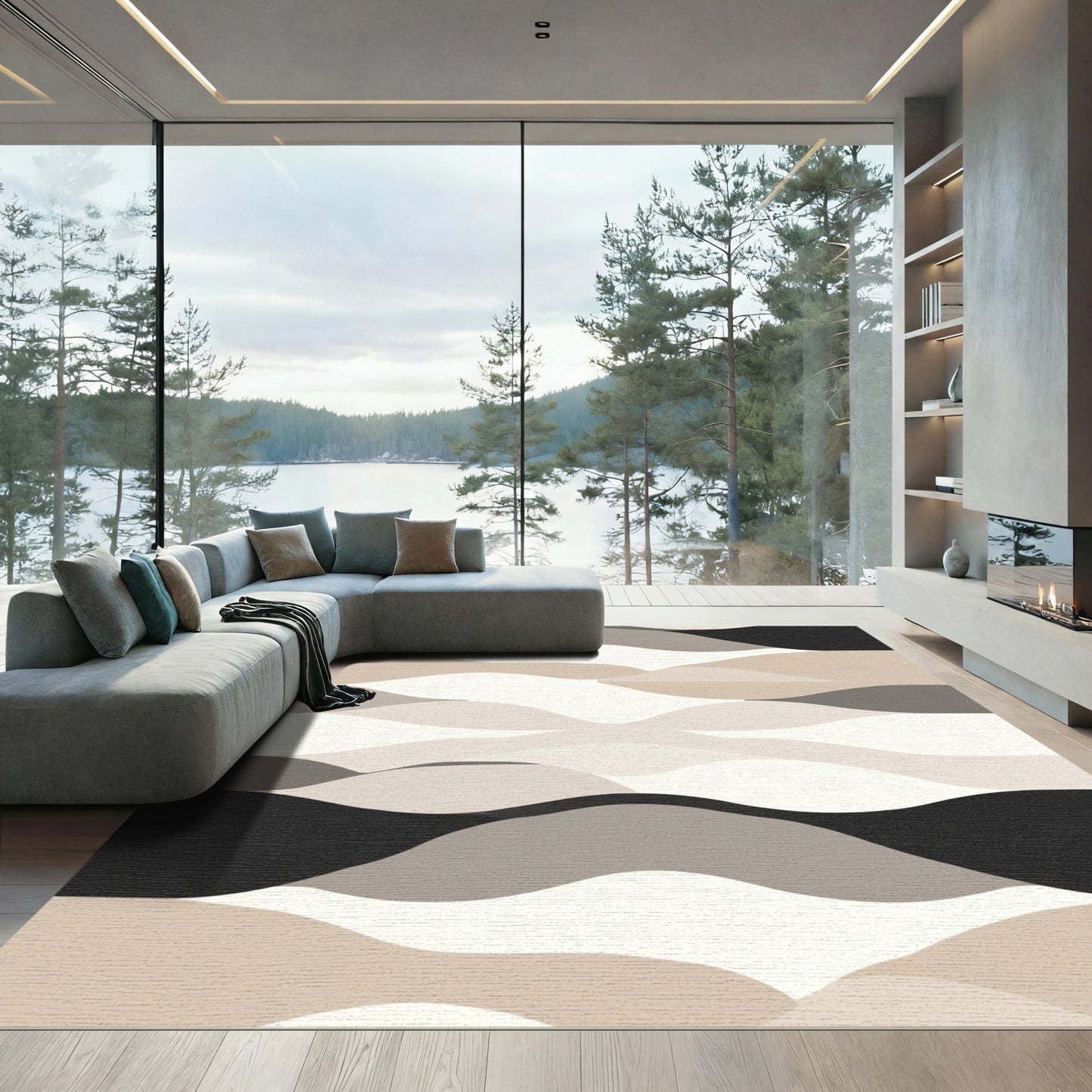 Neutral Tones Abstract Wave Forms Rug
