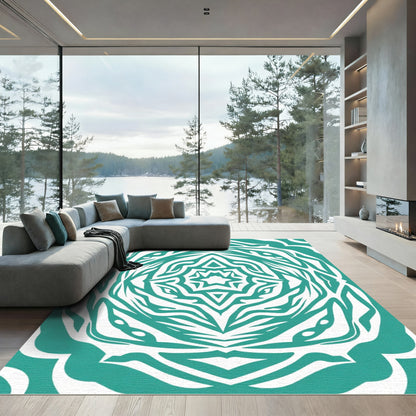 Teal And White Symmetry Star Rug