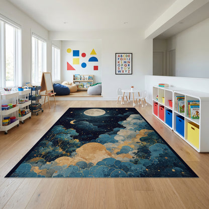 Dreamy Starry Moon Clouds Trees Rug
